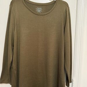 Chico's Olive Crewneck Long Sleeve Tee